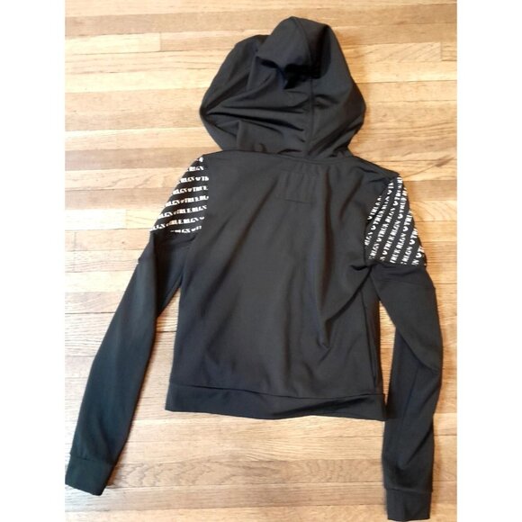 True Religion Y2K Womens XS Monogram Graphic Logo Hooded Gold Zip Jacket Black - Picture 7 of 7